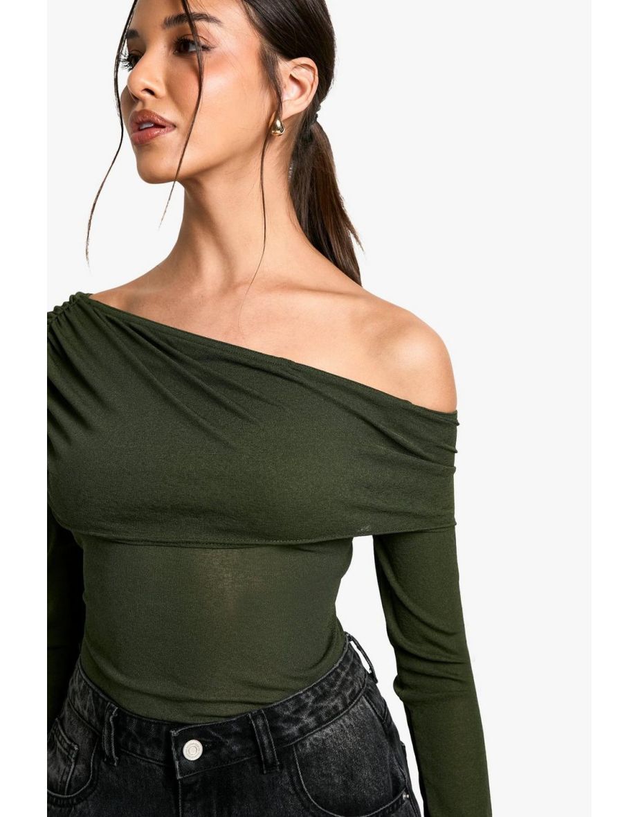 Textured mesh off shoulder top - 3