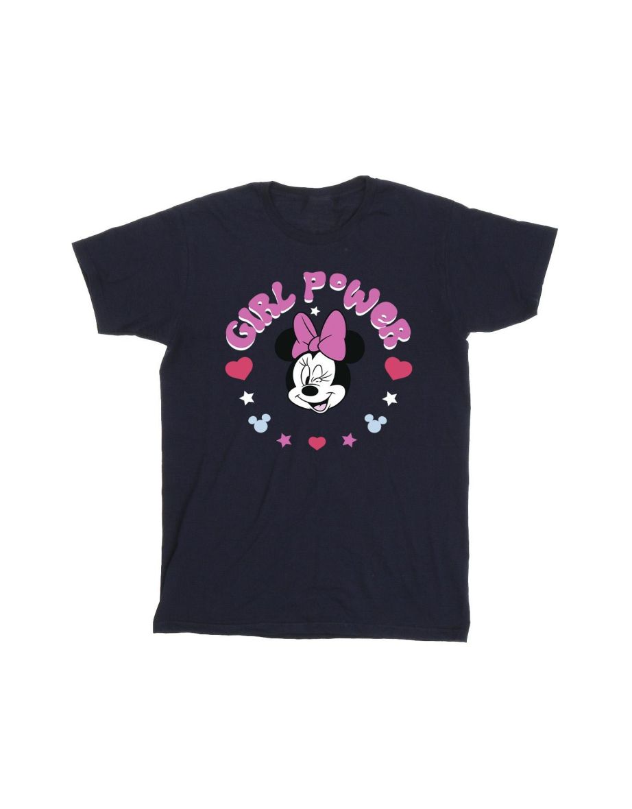 Disney Girls Minnie Mouse Girl Power Cotton T-Shirt - Navy Blue