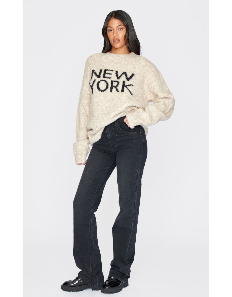 Tall Oatmeal New York Boucle Knit Oversized Jumper