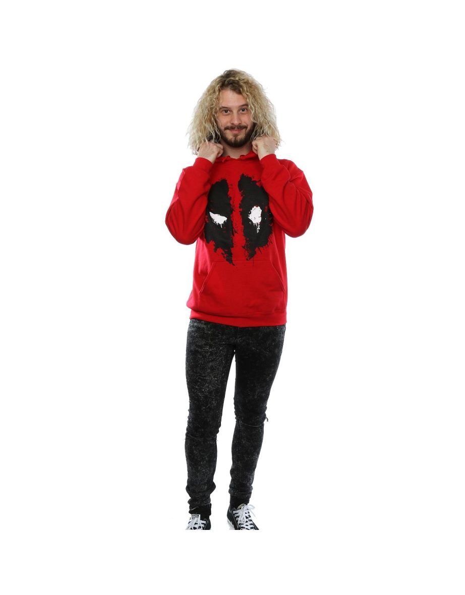 Deadpool Mens Splat Face Cotton Hoodie - Cherry Red - 3