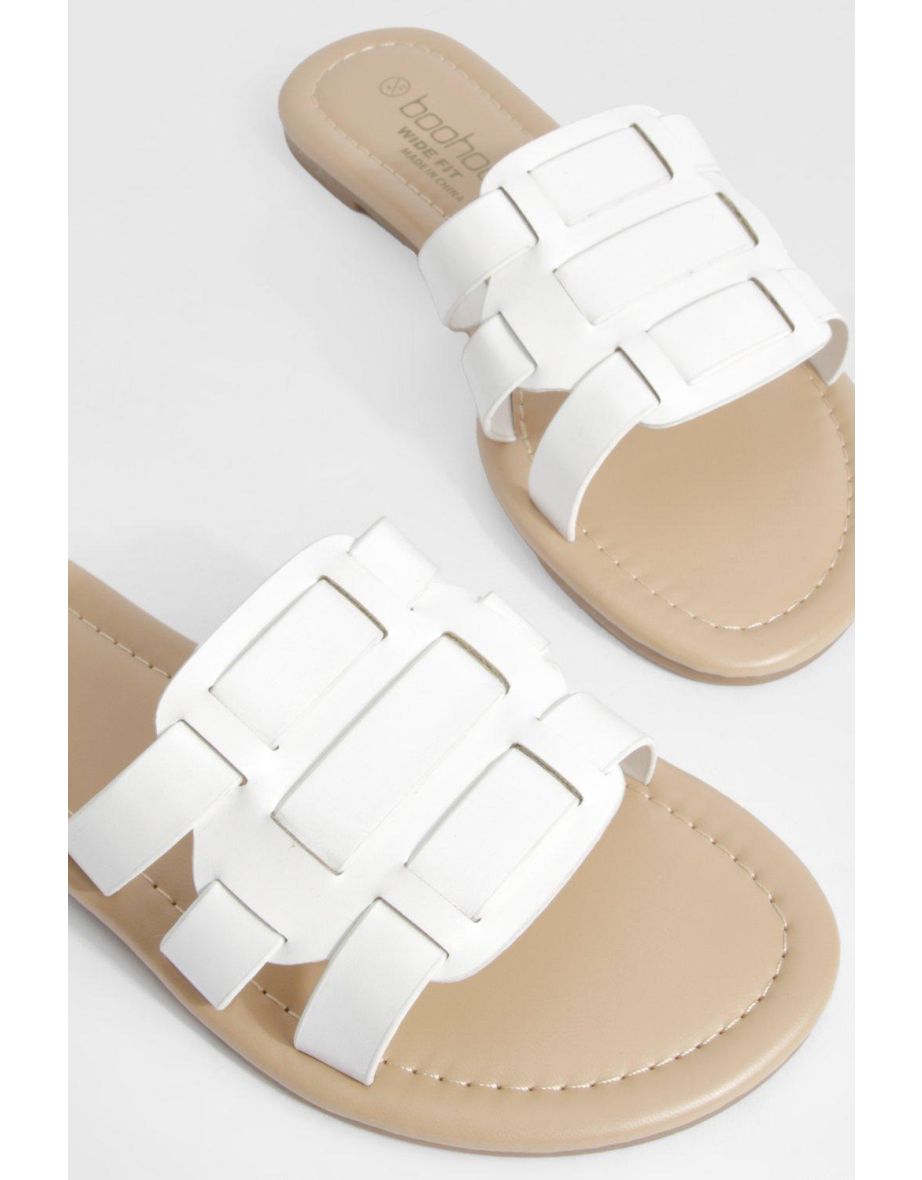 Wide Fit Woven Mule Sliders - white - 3