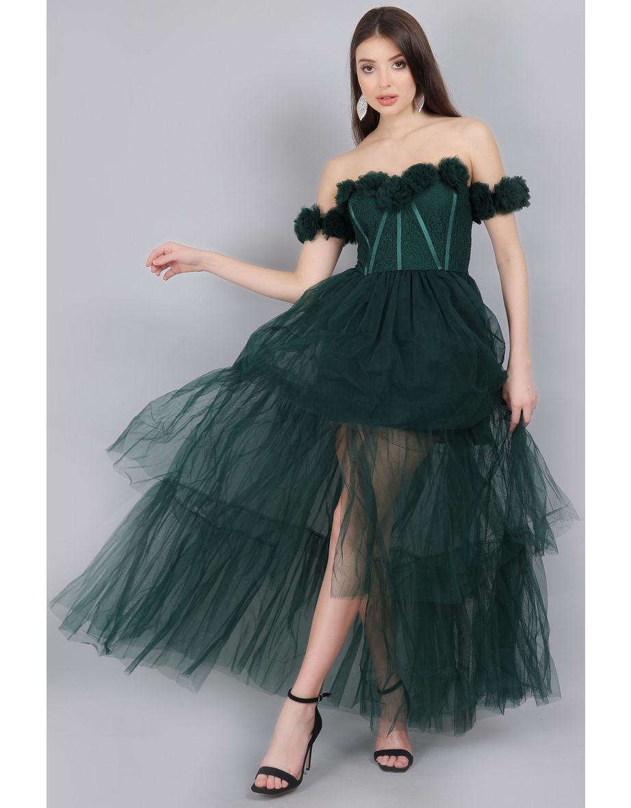 Nadine Lace Maxi Dress in Emerald Green