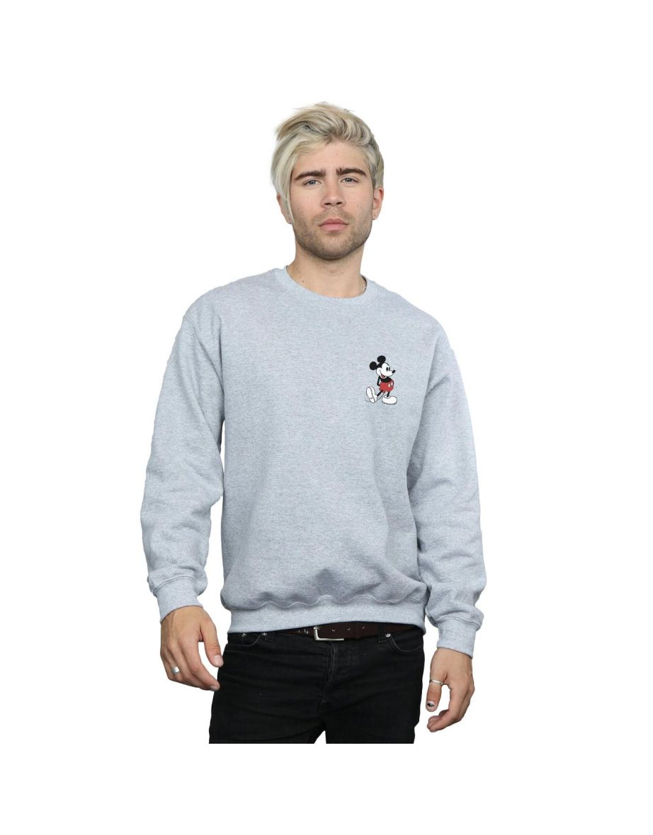 Disney Mens Mickey Mouse Kickin Retro Chest Sweatshirt - Sports Grey