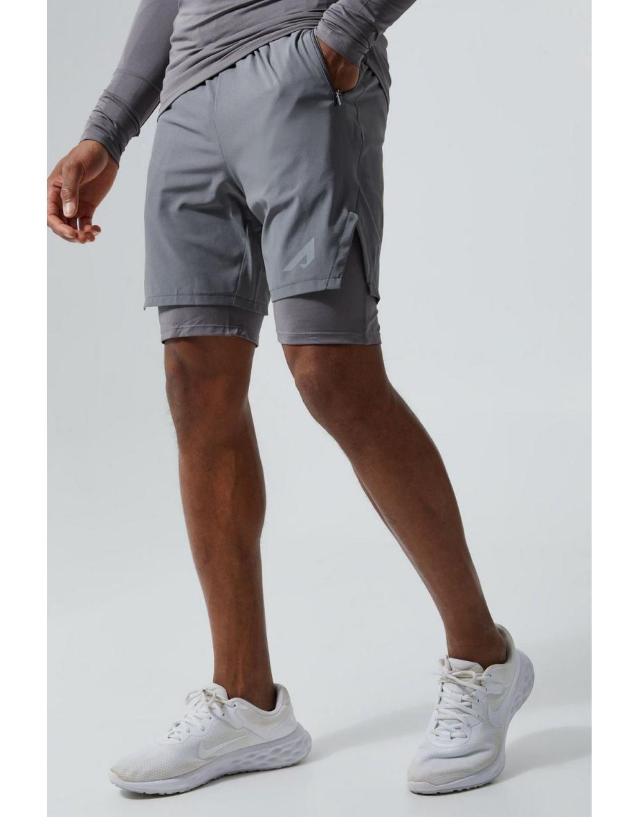 Active 2 In 1 Reflective Shorts - charcoal