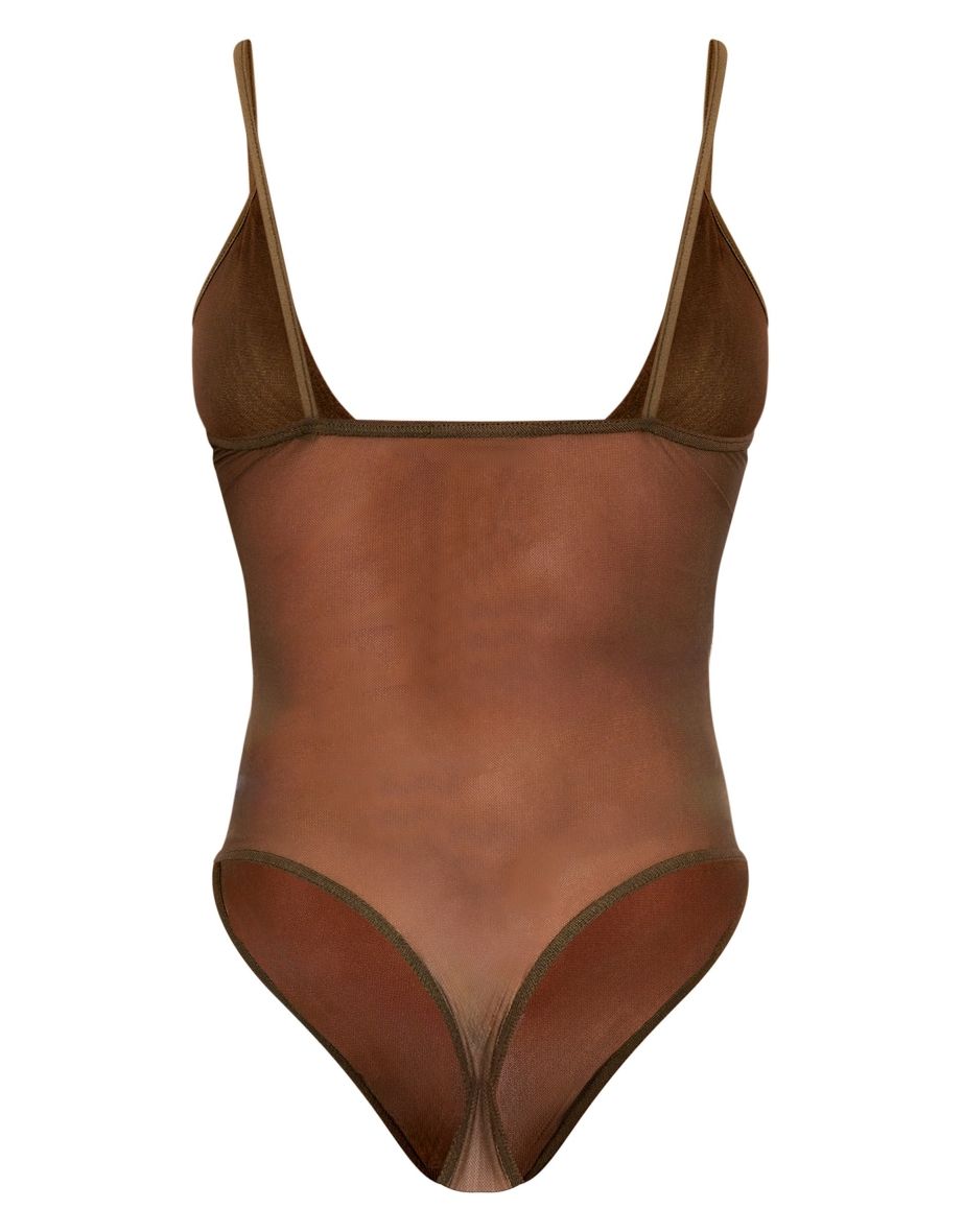 Khaki Mesh Plunge Bodysuit - 5