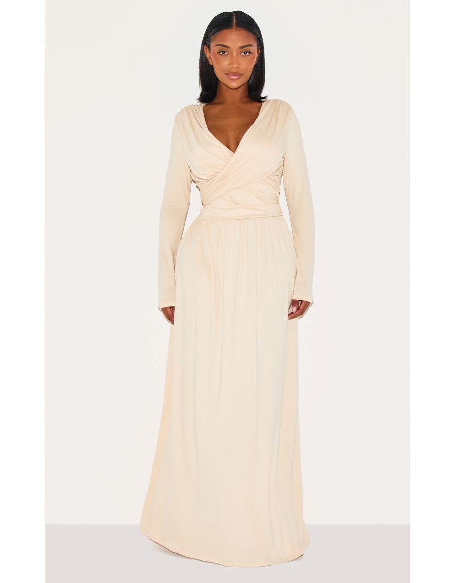 Shape Cream Super Soft Wrap Long Sleeve Maxi Shift Dress