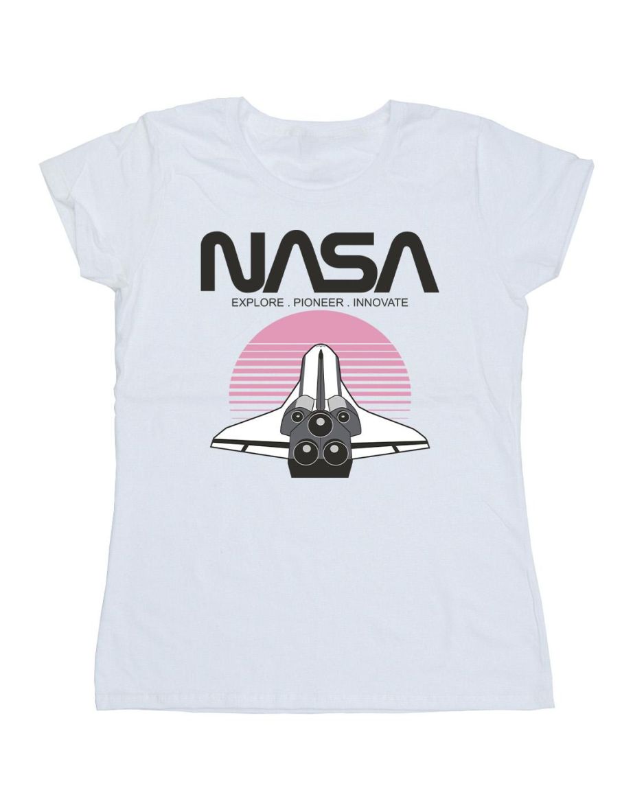 NASA Womens/Ladies Space Shuttle Sunset Cotton T-Shirt - White - 1