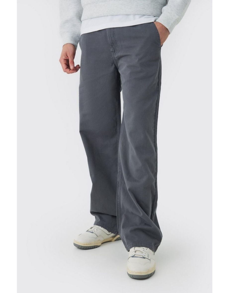 Half Elasticated Waist Baggy Chino Trousers - charcoal