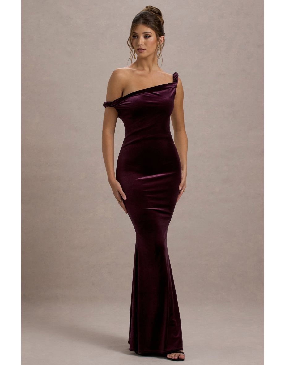 Neeka | Port Velvet Twisted Asymmetric Maxi Dress