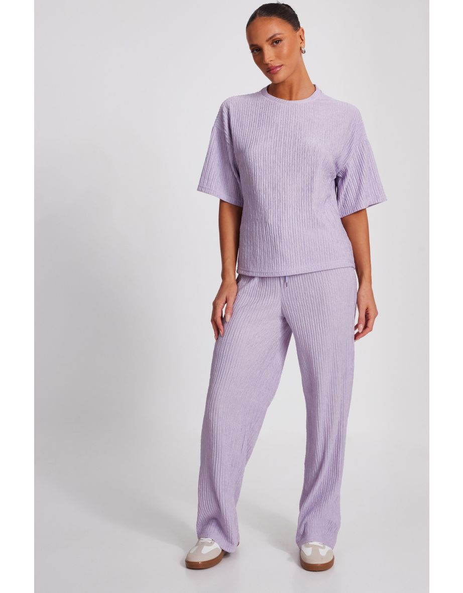 Lilac Textured Palazzo Trousers