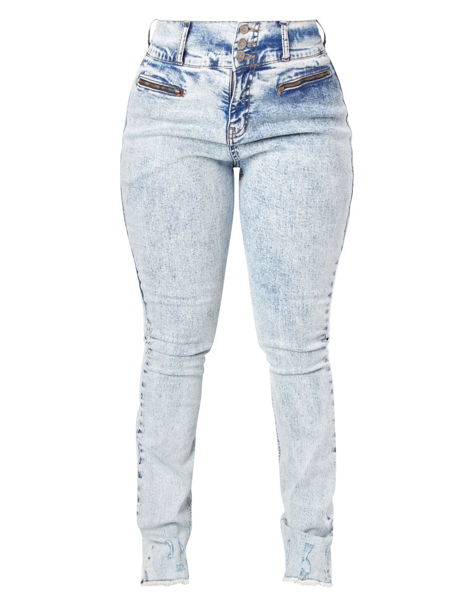 Shape Light Blue Denim High Waisted Ripped Hem Jeans - 4