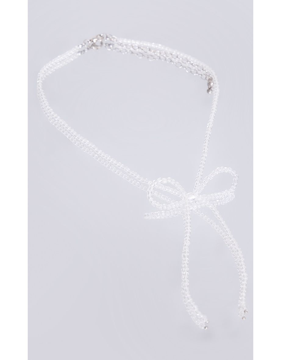 Silver Beaded Bow Statement Necklace - 3