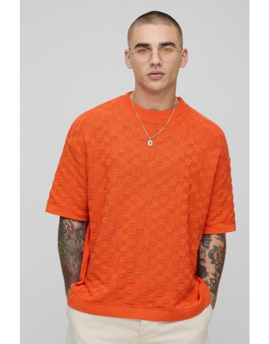 Oversized Geometric Stitch Knitted T-Shirt