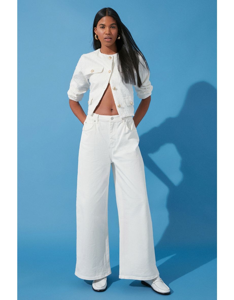 White More Sustainable Elastic Waist High Waist Wide Leg Jeans
