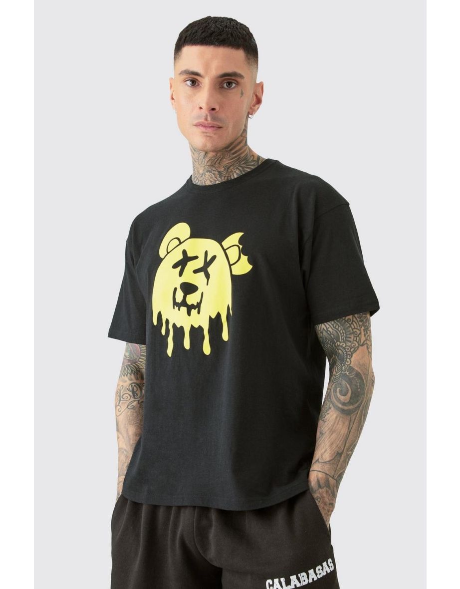 Tall Drippy Evil Teddy Graphic T-shirt In Black - black