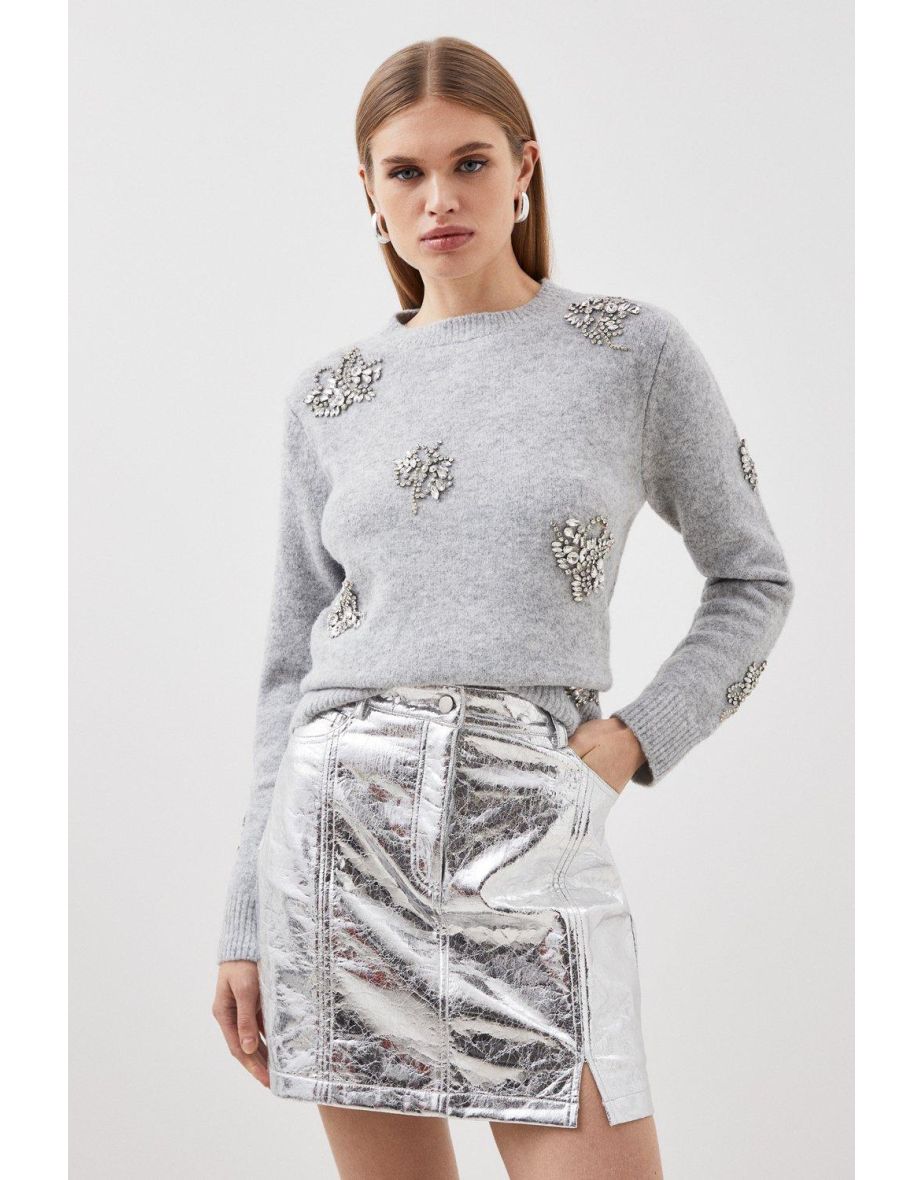 Shop Wool Blend Embellished Cosy Knit Jumper Online in Qatar VogaCloset