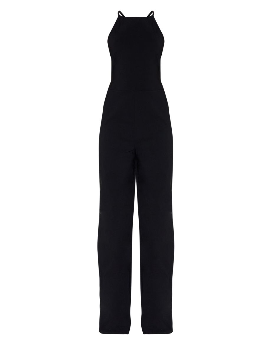 Black Stretch Woven Square Neck Wide Leg Jumpsuit - 4