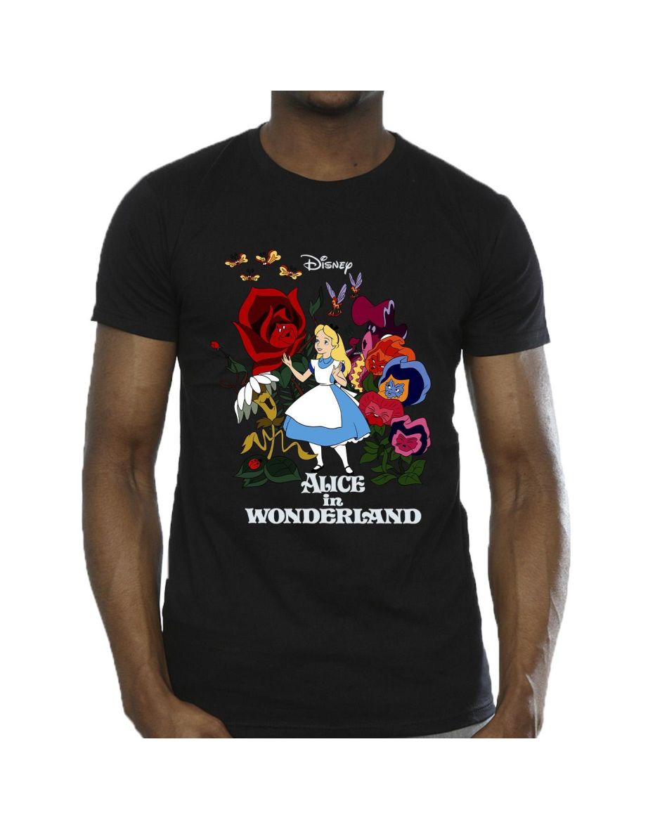 Disney Mens Alice In Wonderland Flowers T-Shirt - Black - 2