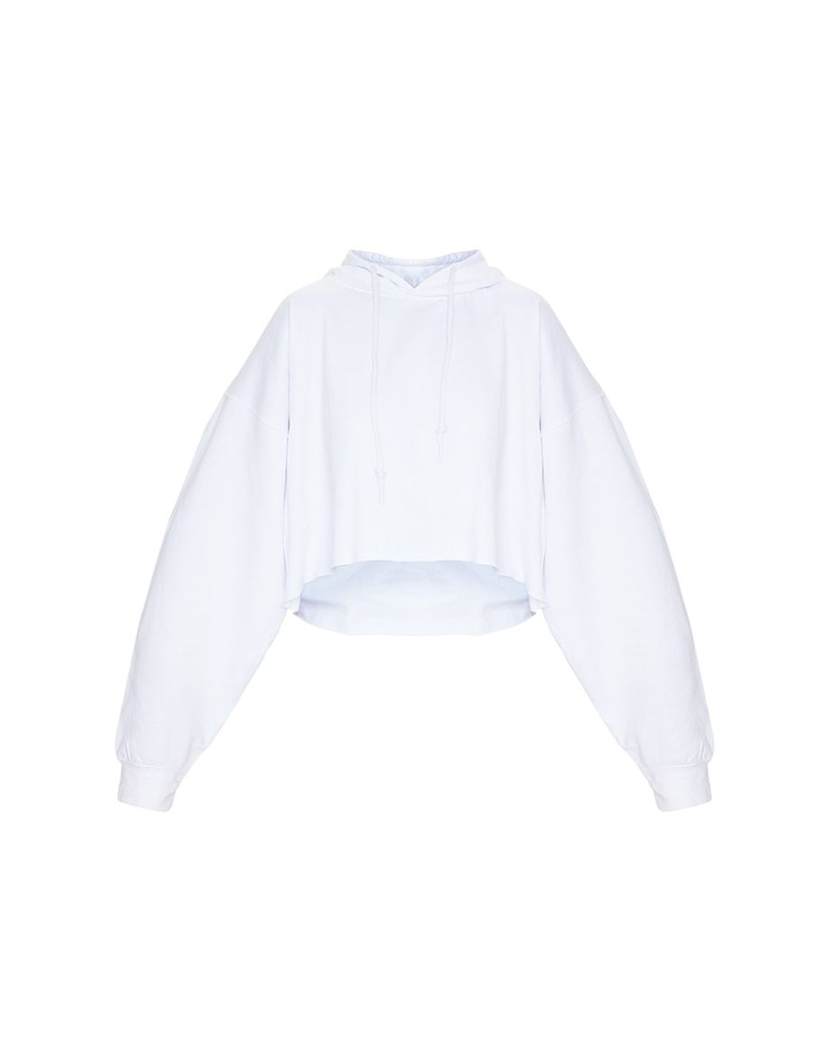 White Oversized Fit Cropped Sweat Hoodie - 4
