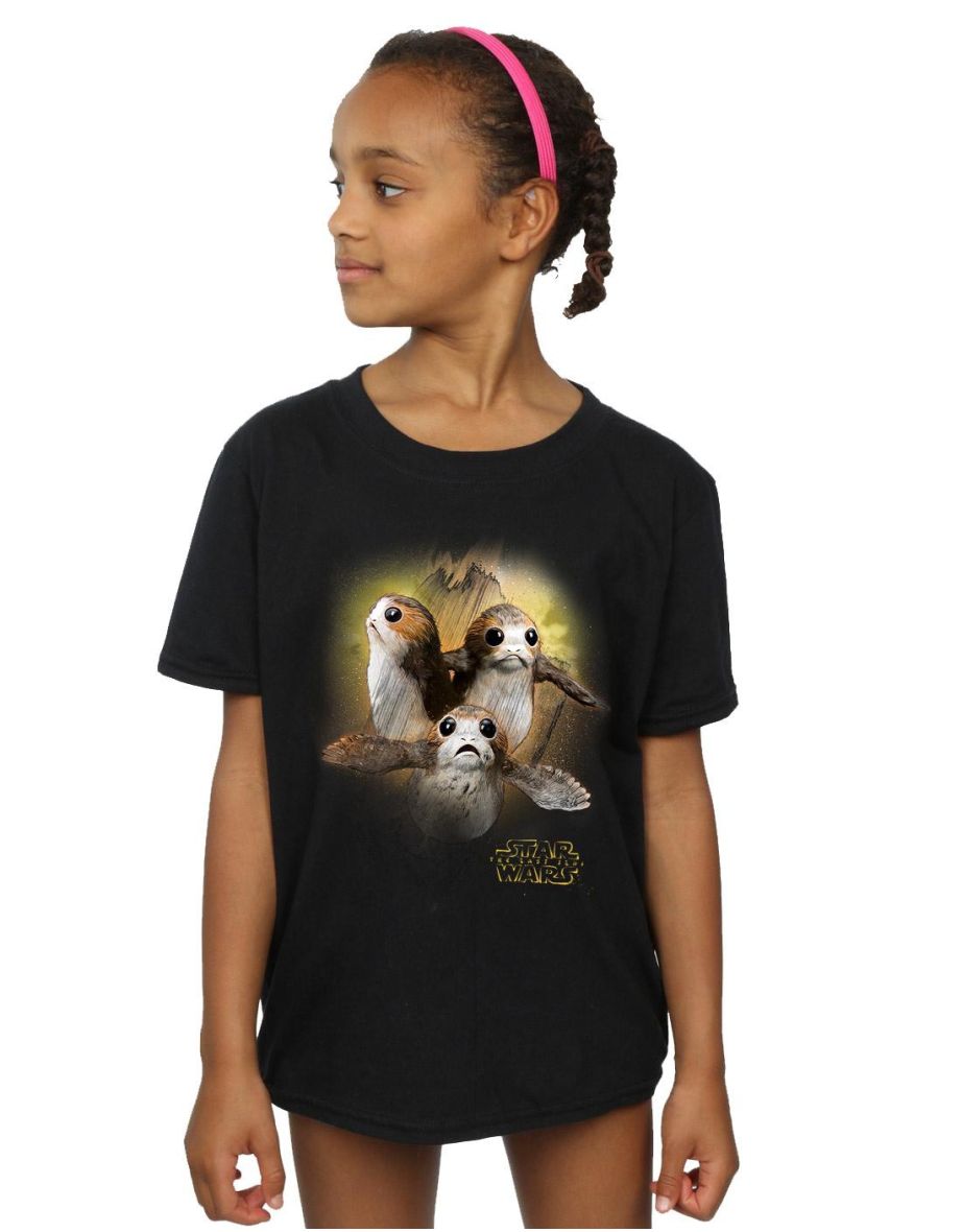 Star Wars: The Last Jedi Girls Porg Brushed Cotton T-Shirt - Black