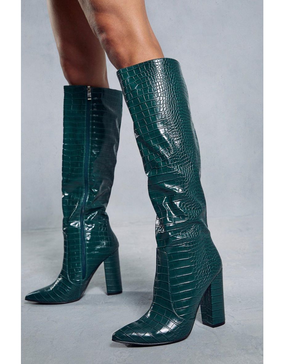 Shop Leather Look Knee High Croc Boots Online in Bahrain VogaCloset