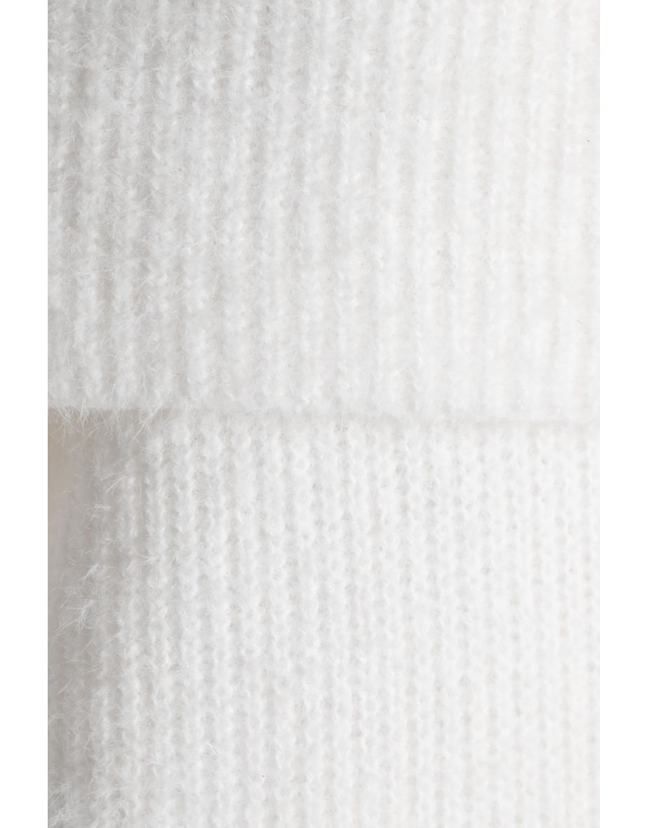 Cream Knitted Off Shoulder Fluffy Jumper - 3