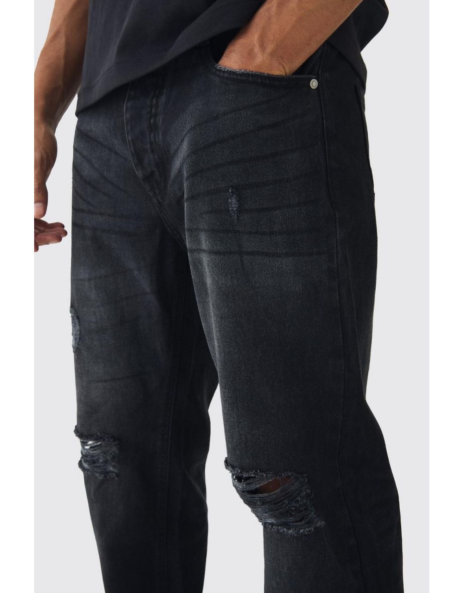 Straight Leg Distressed Ripped Knee Jeans - washed black - 2