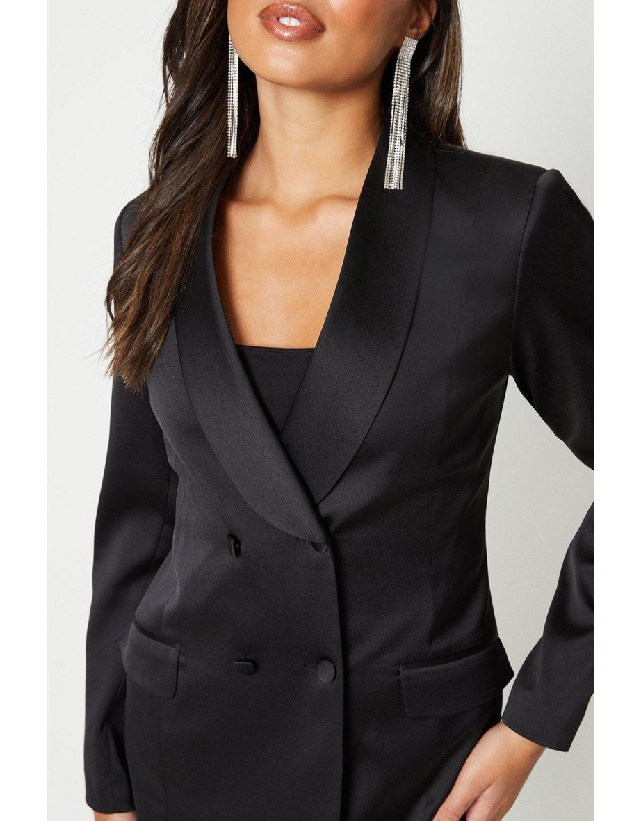 Premium Satin Long Line Double Breasted Blazer - 3