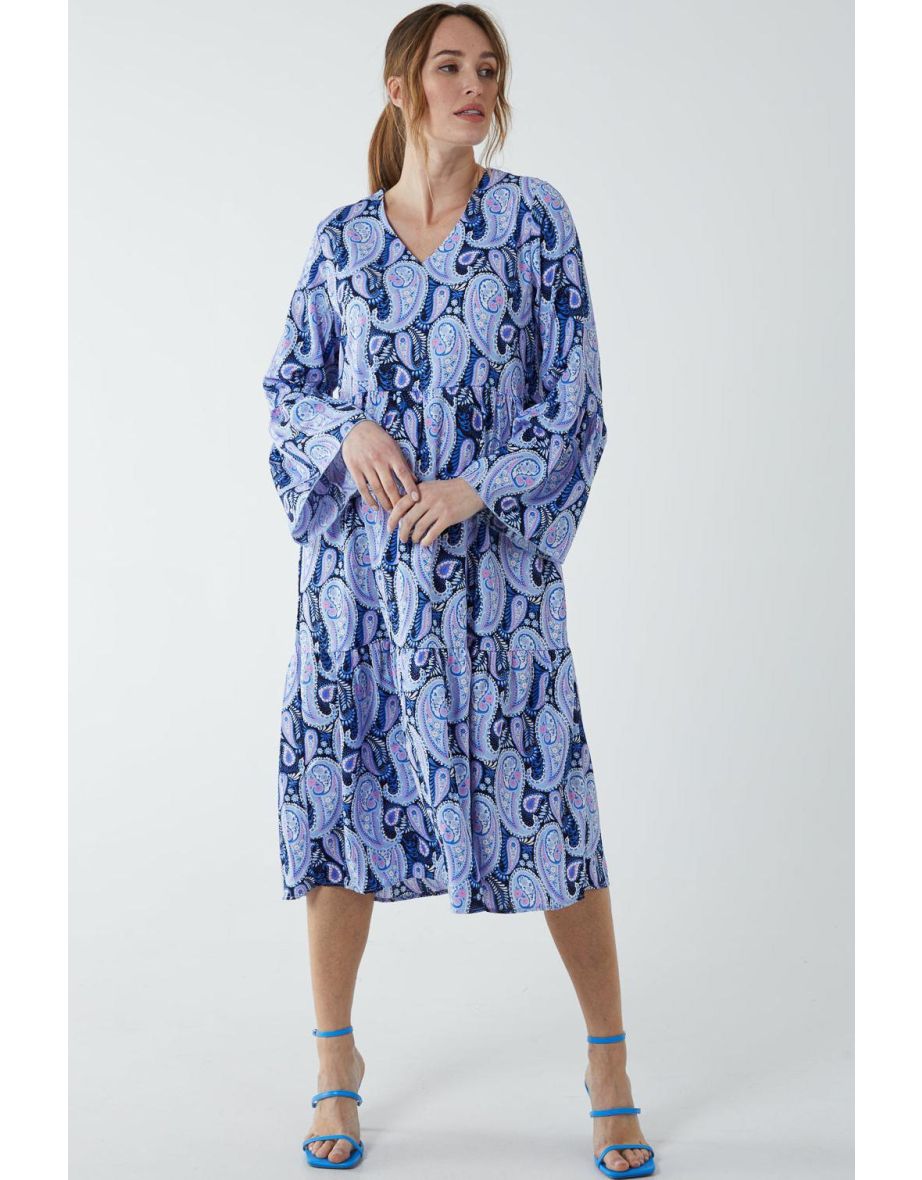 Paisley V Neck Midi Dress