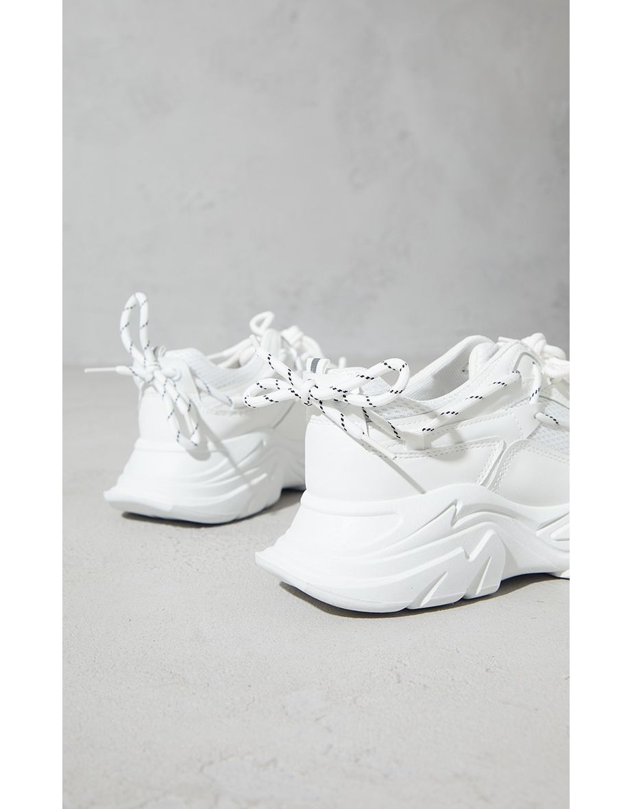 White Hiker Lace Up Double Sole Chunky Trainers - 3