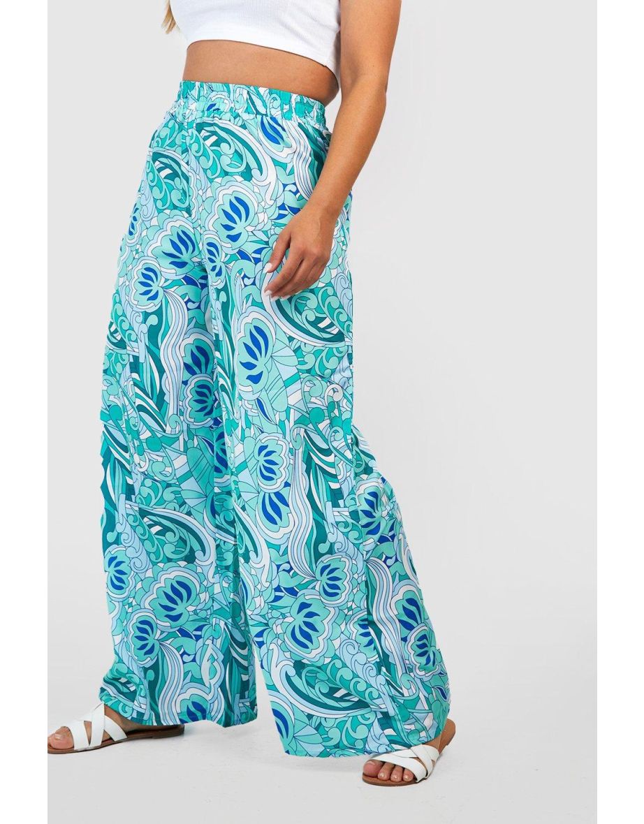 Plus Paisley Print Wide Leg Trousers - blue - 3