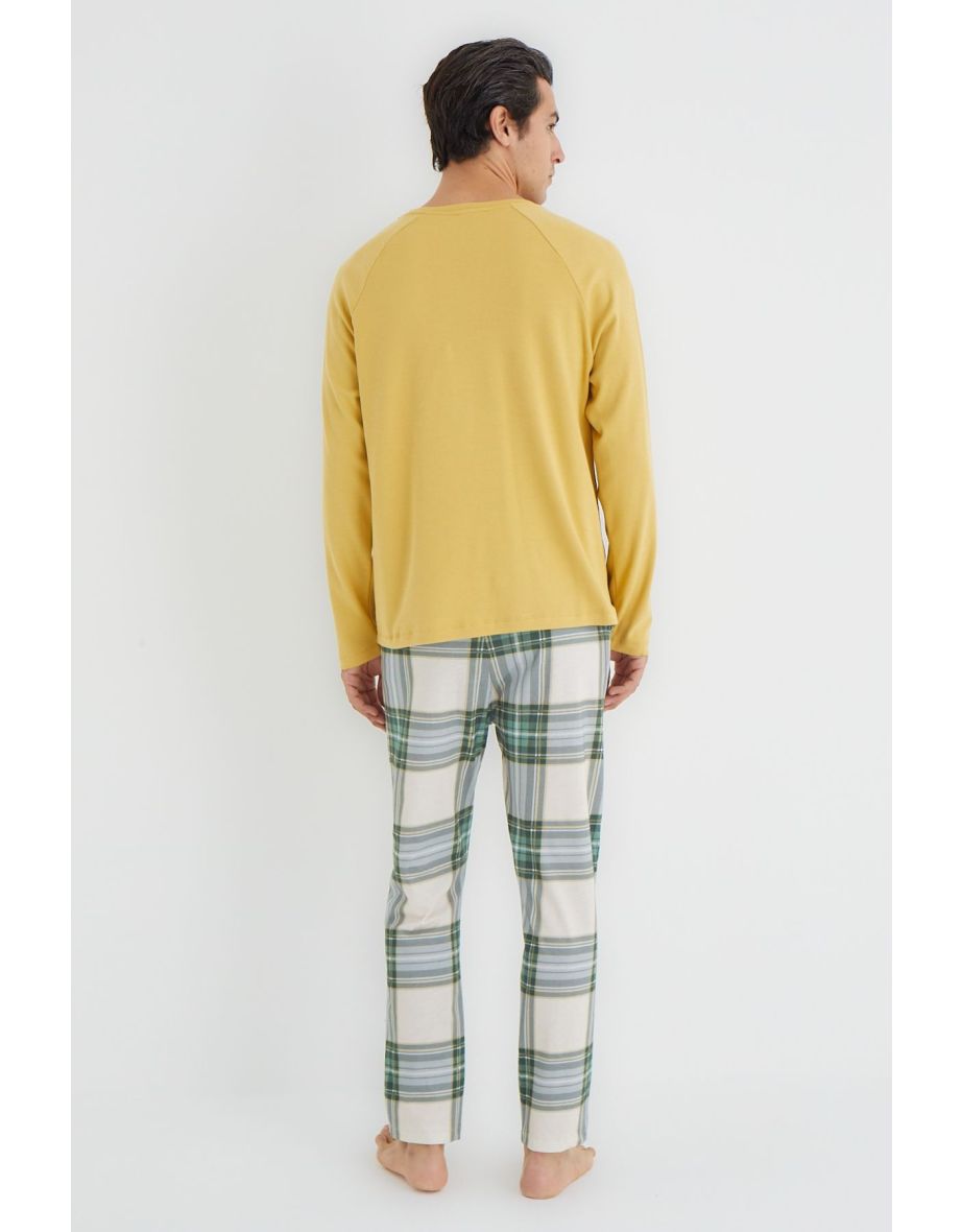 Yellow Regular Fit Plaid Knitted Pajamas Set - 4