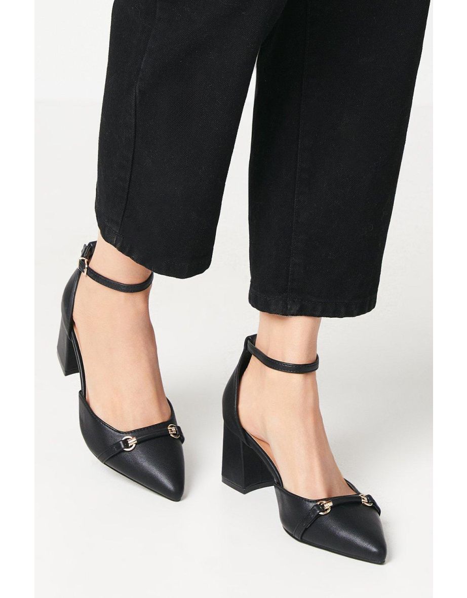 Wide Fit Dolly Snaffle Detail Medium Block Heel Court Shoes