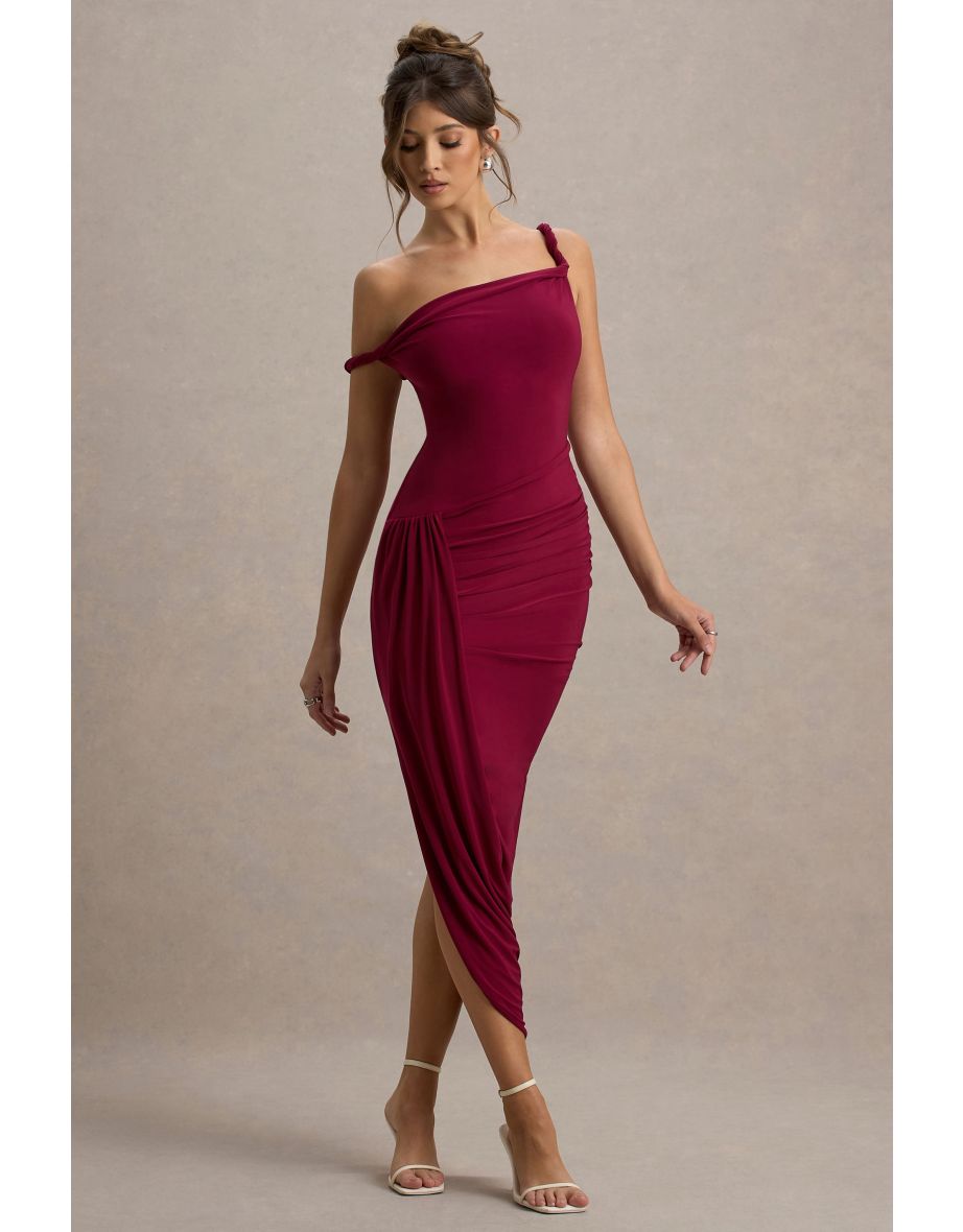 Angelique | Burgundy Twisted Asymmetric Maxi Dress - 5