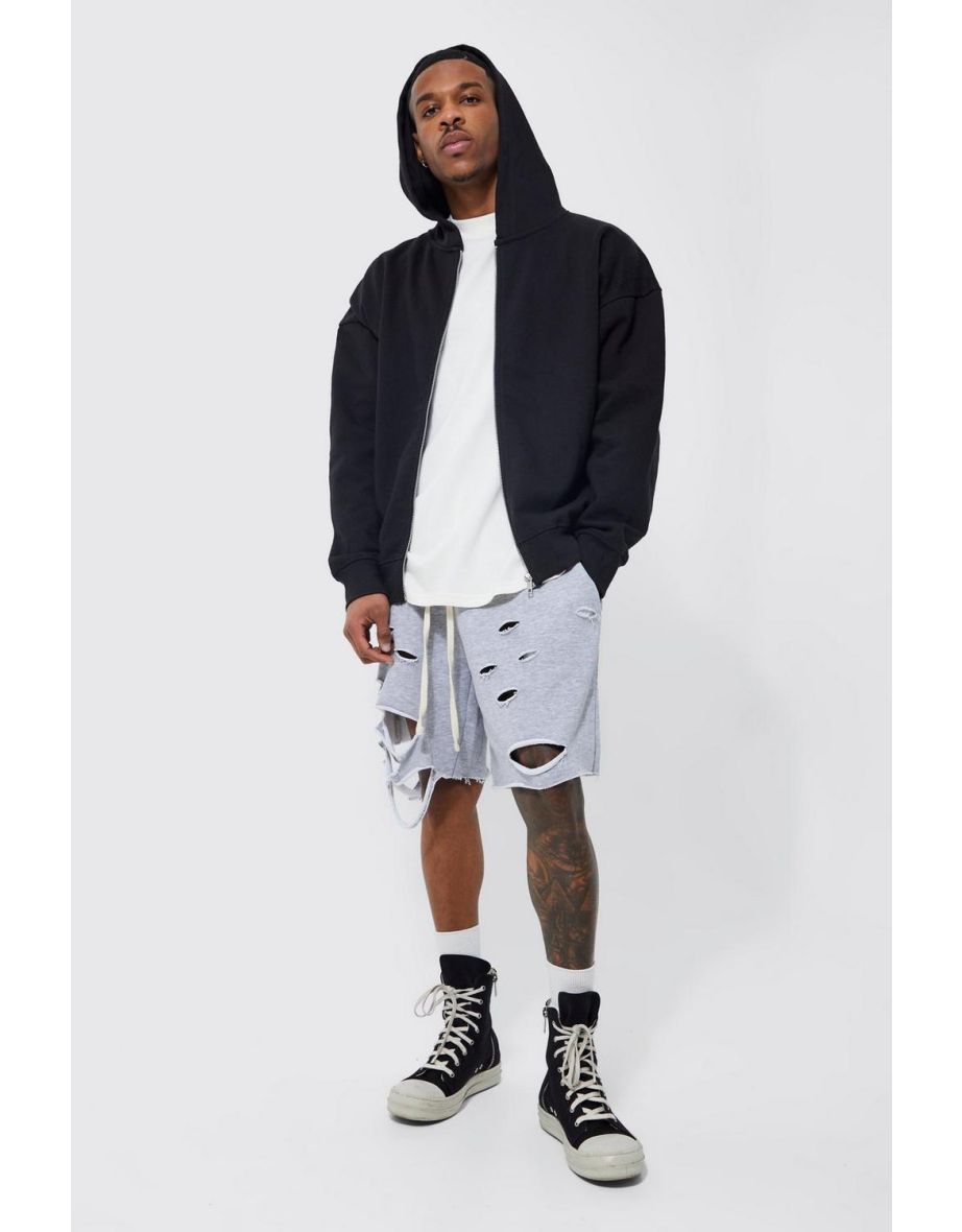 Oversized Distressed Loopback Jersey Short - grey marl - 2