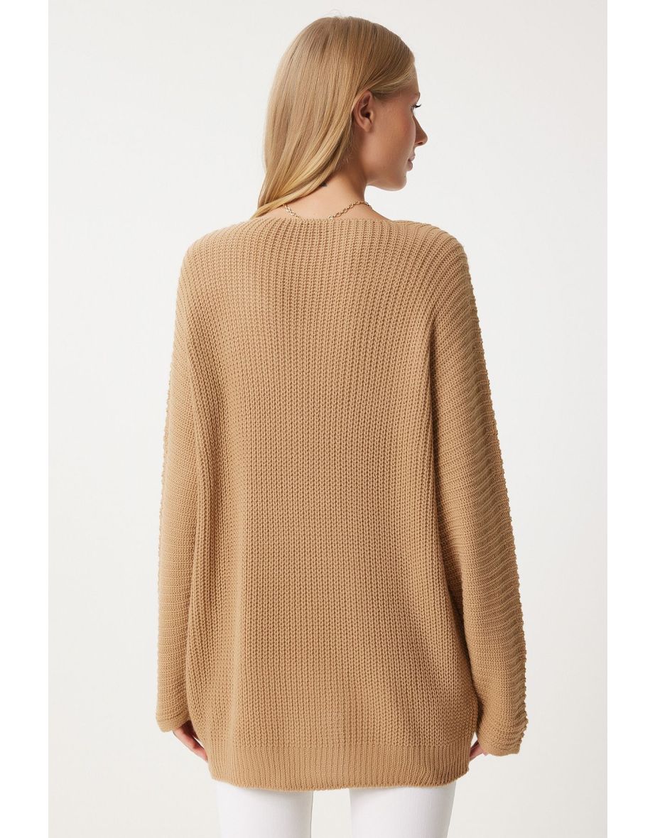 Women's Biscuit V-Neck Thessaloniki Knit Oversized Knitwear Sweater - 5