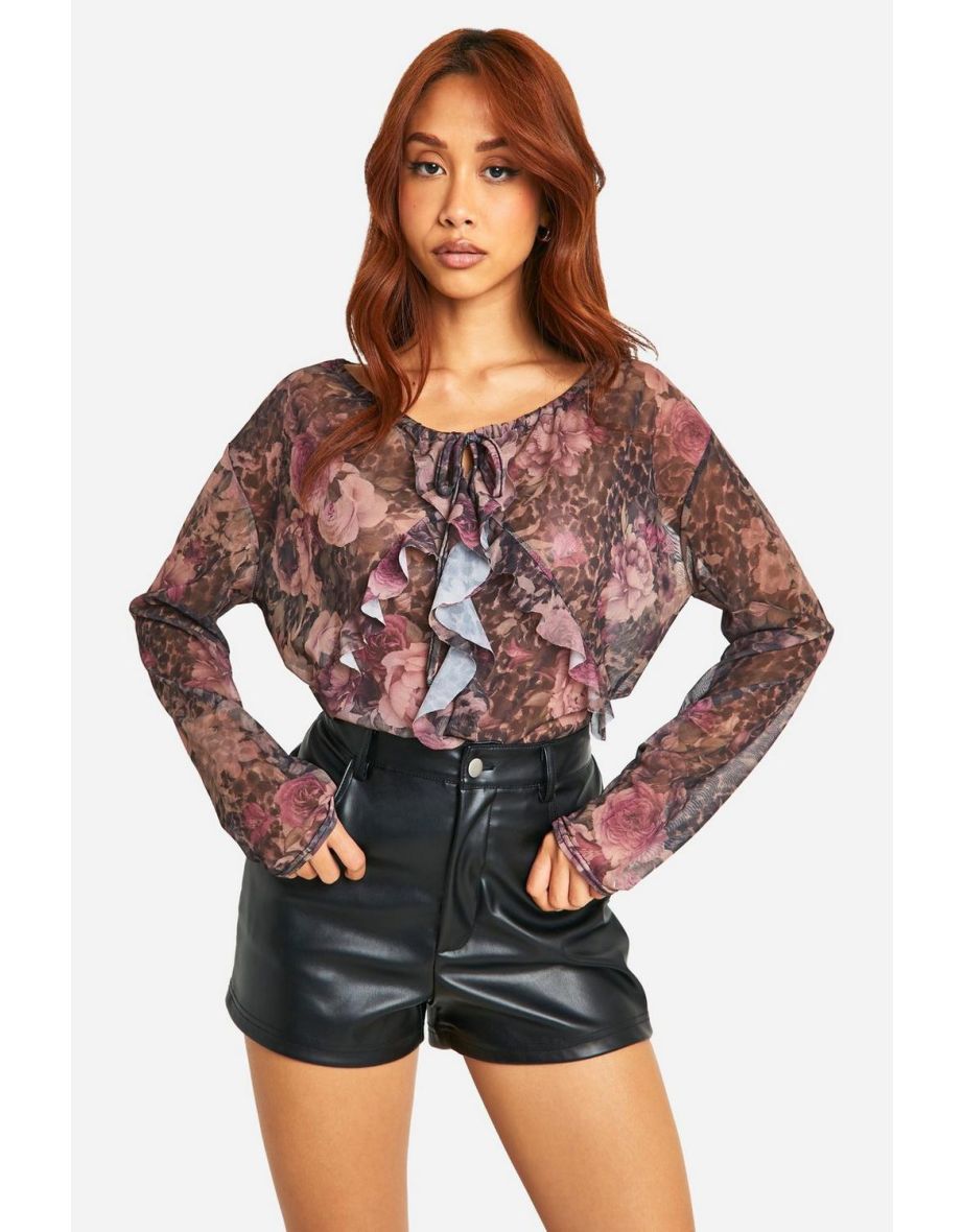 Mesh Frill Front Long Sleeve Top