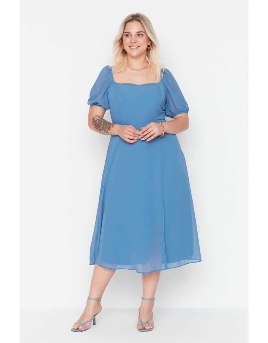 Blue Plus Chiffon A-Line Midaxi Dress
