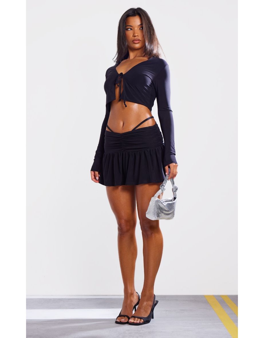 Shop Black Strappy Detail Extreme Ruched Micro Mini Skirt Online in Bahrain VogaCloset