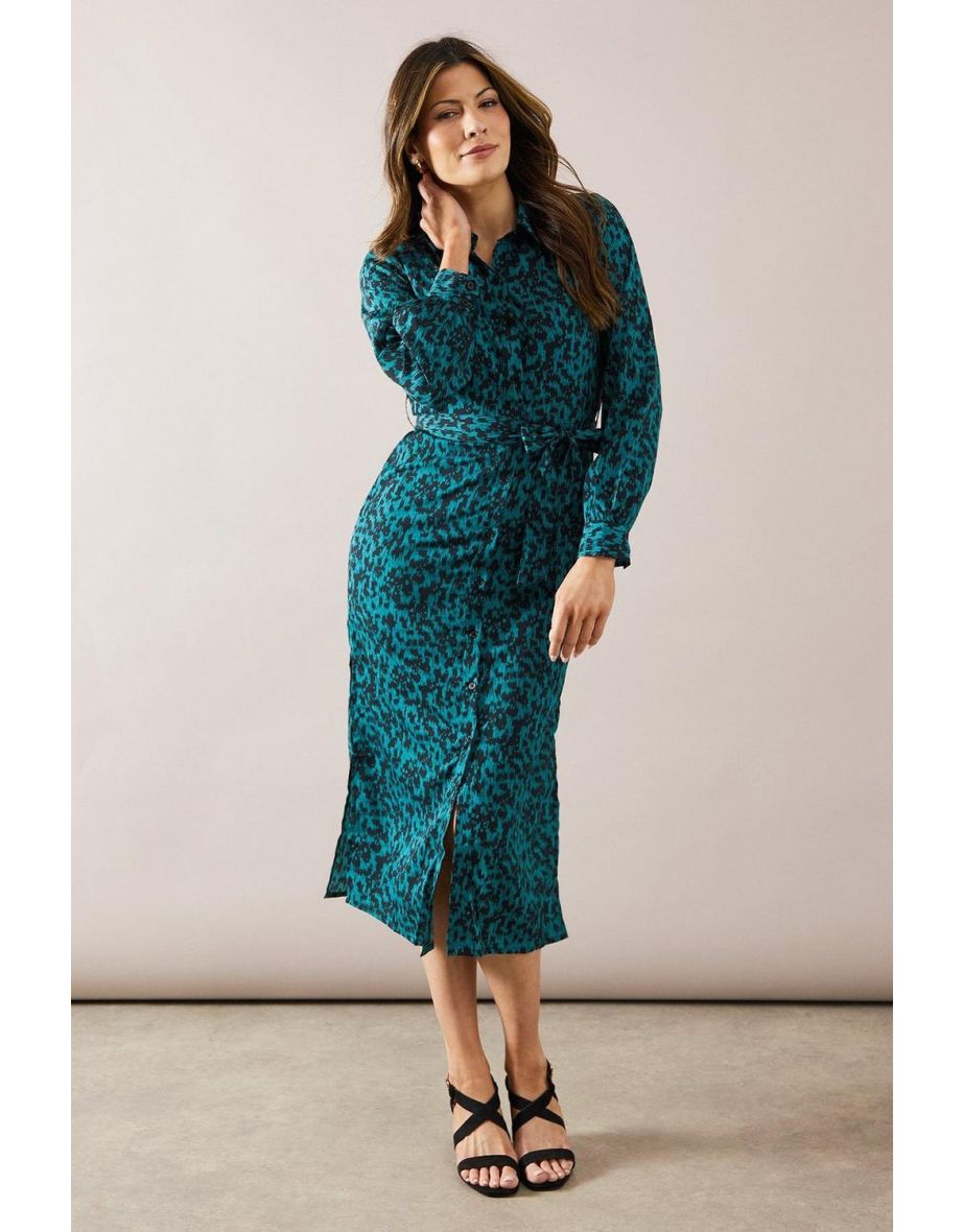 Leopard Long Sleeve Belted Shirt Dress