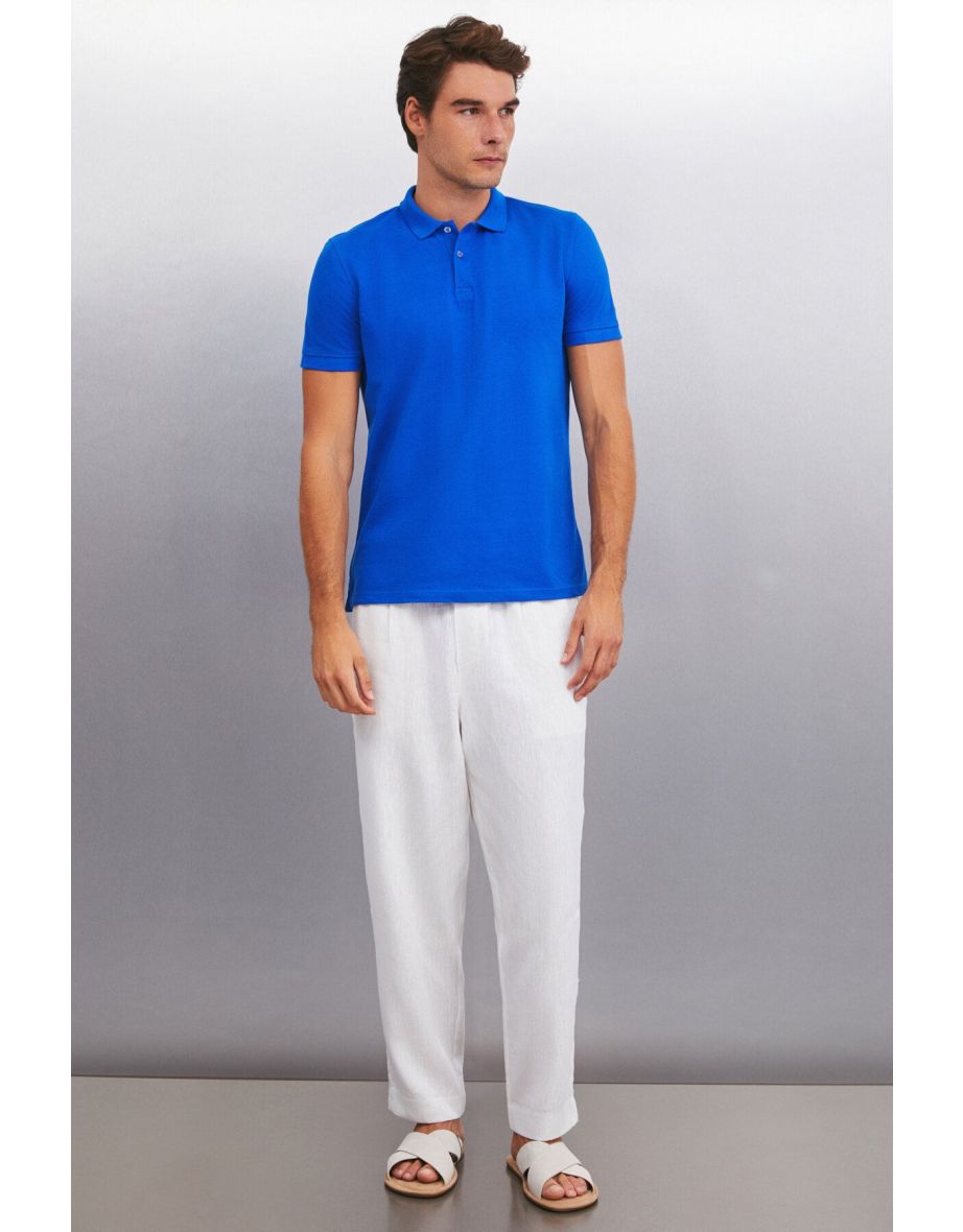 MARTEN Men's 100% Cotton Short Sleeve Regular Fit Saks Blue Polo Neck T-shirt