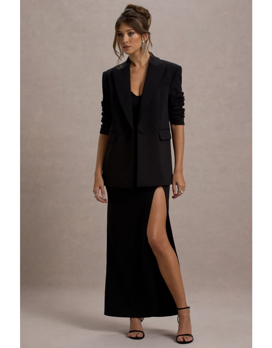 Urban | Black Plunge-Neck Boxy Oversized Blazer