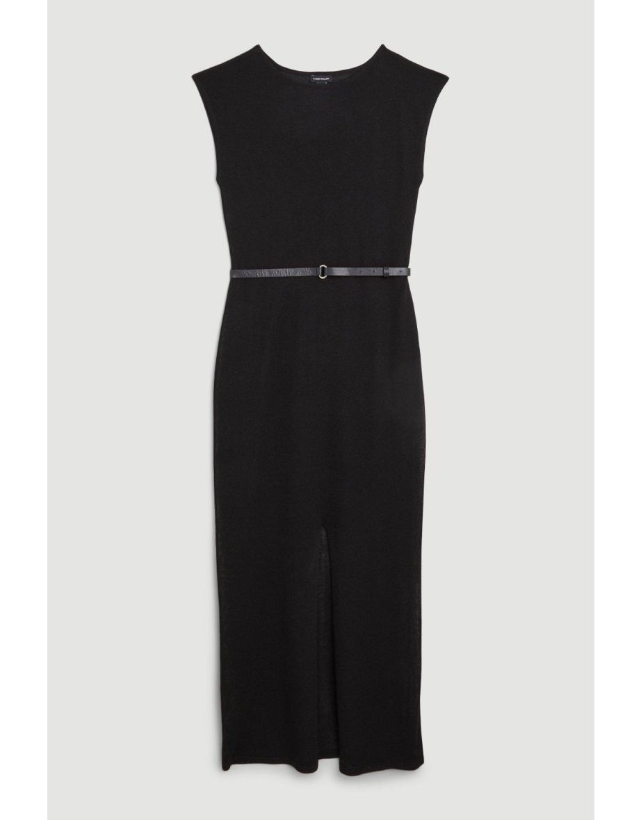 Slash Neck Lightweight Summer Knit Midi Dress - 3