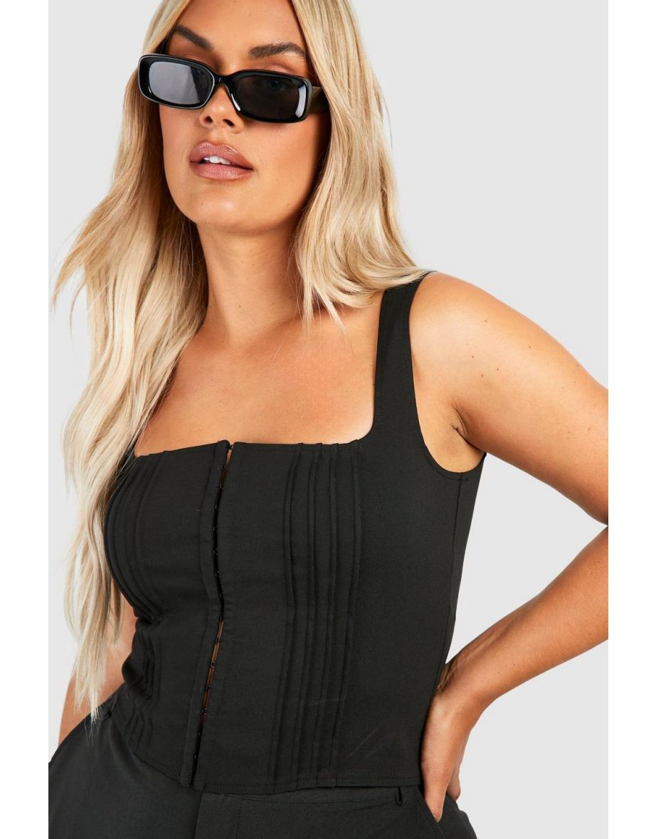 Plus Seam Detail Hook And Eye Corset Top - black