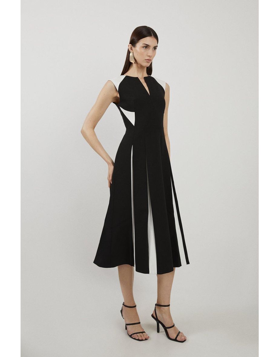 Clean Tailored Colour Block Full Skirted Midaxi Dress