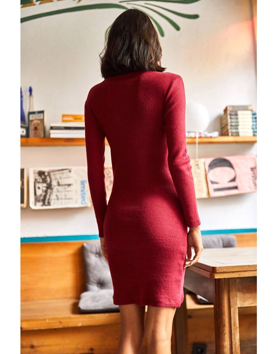 Women's Burgundy Lycra Raised Camisole Dress - 4
