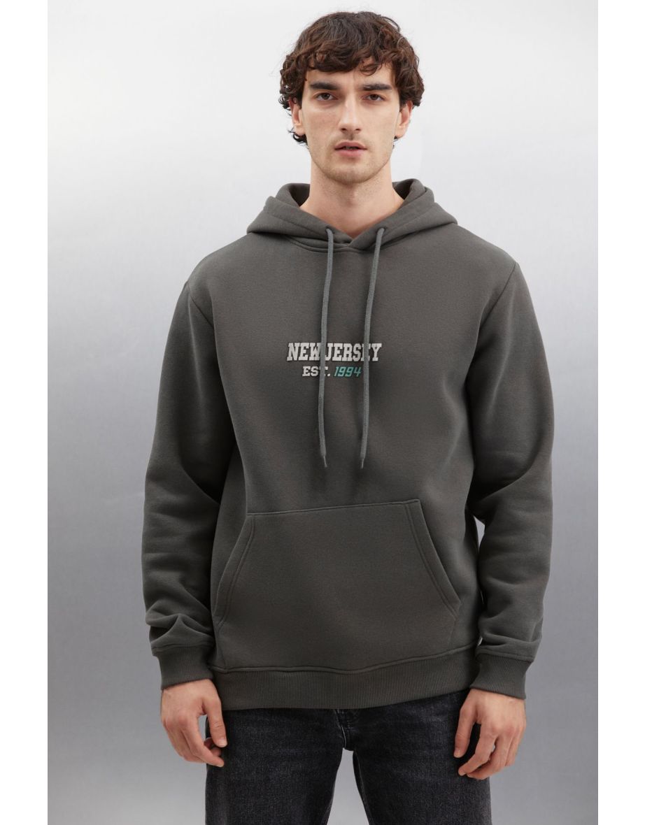 Herald Men's Hooded Kangaroo Pocket Fleece Printed Dark Gray - 5