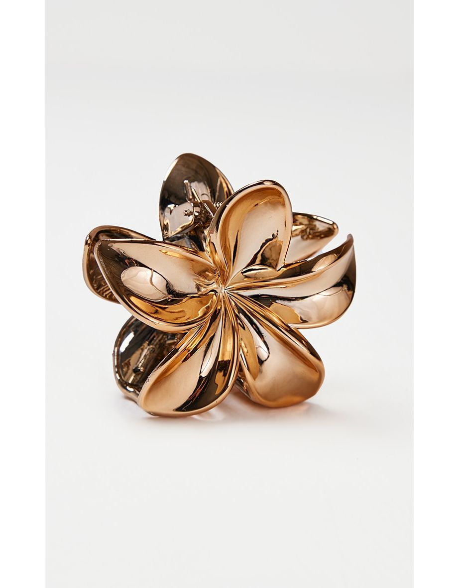 Gold Metallic Flower Hair Claw - 1