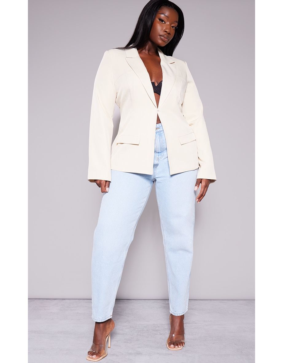 Plus Cream Woven Tailored Fit Blazer