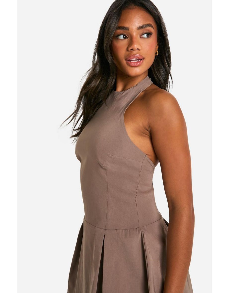 Bengaline Halter Skater Dress - mocha - 3